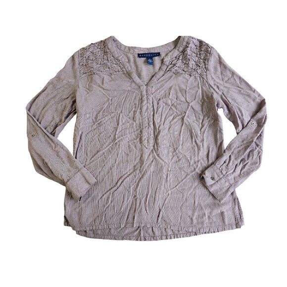 Bandolino Womens Long-Sleeve Pullover Pink White Striped Blouse Size M - Picture 1 of 5